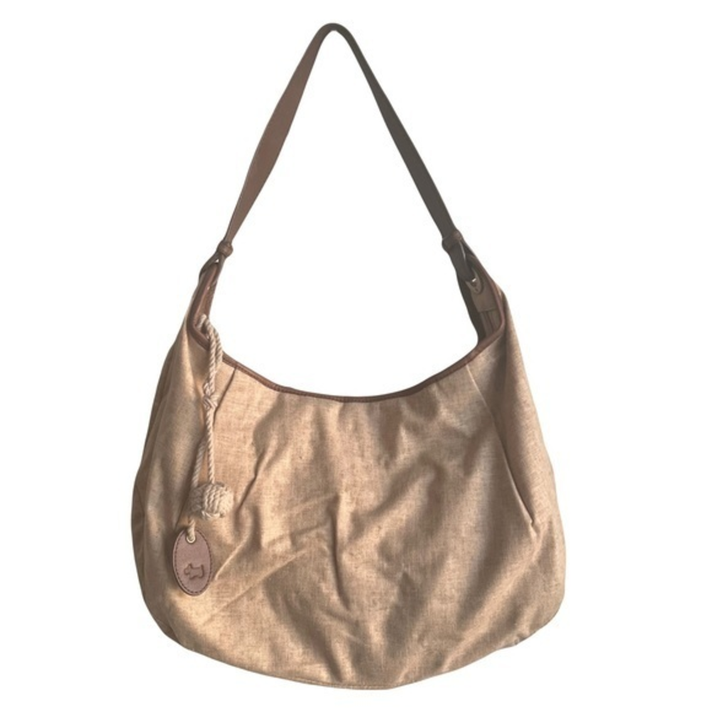 Radley London Beige Linen Canvas Hobo Bag with PomPom Detail‎ EUC